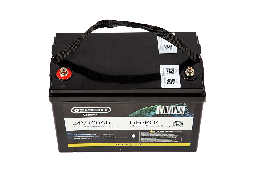 Литиевый тяговый аккумулятор Gelbert LiFePO4 (24V/100Ah/120А/2,400Wh) Bluetooth