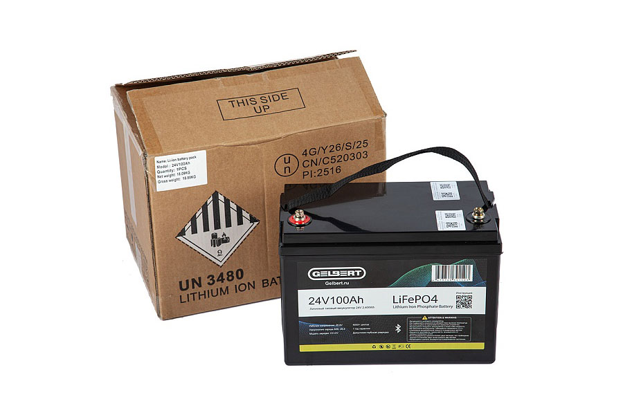 Литиевый тяговый аккумулятор Gelbert LiFePO4 (24V/100Ah/120А/2,400Wh) Bluetooth